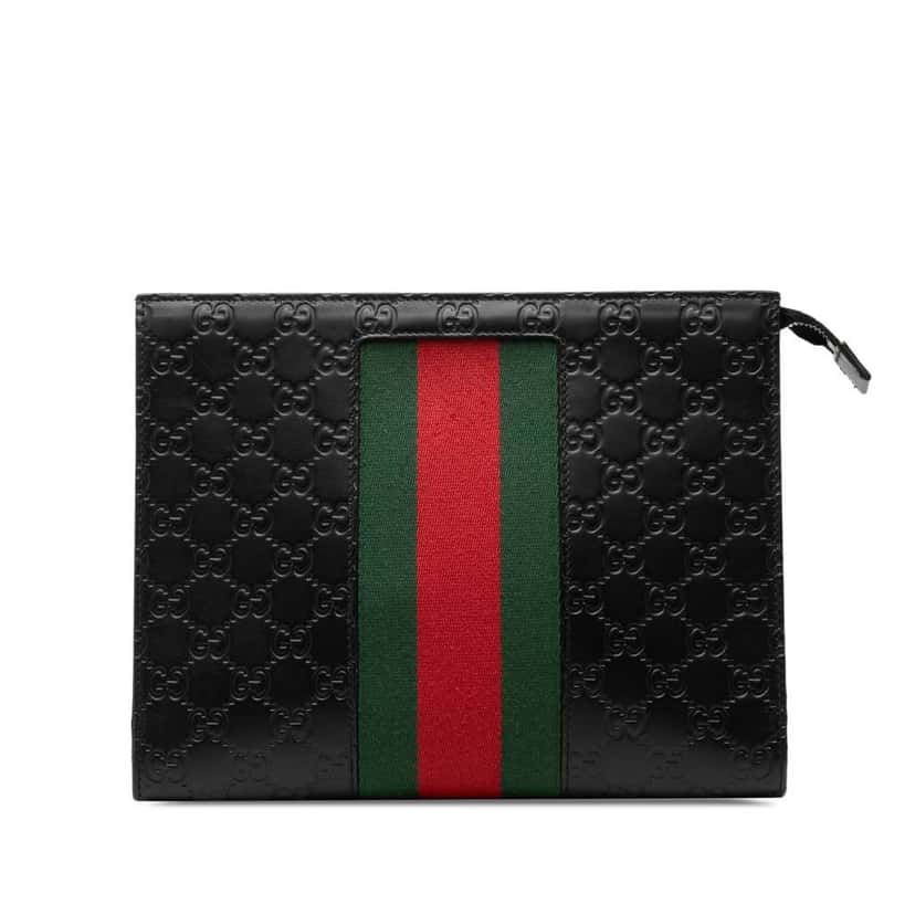 Gucci Guccissima Web Clutch Black Leather Good condition - Front View