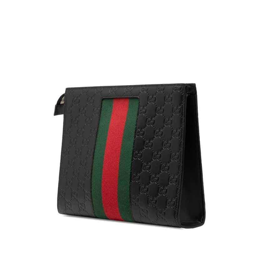 Gucci Guccissima Web Clutch Black Leather Good condition - Back View