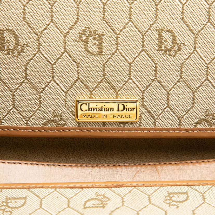 Dior Honeycomb Coated Canvas Chain Shoulder Bag Beige Fair condition - Box View