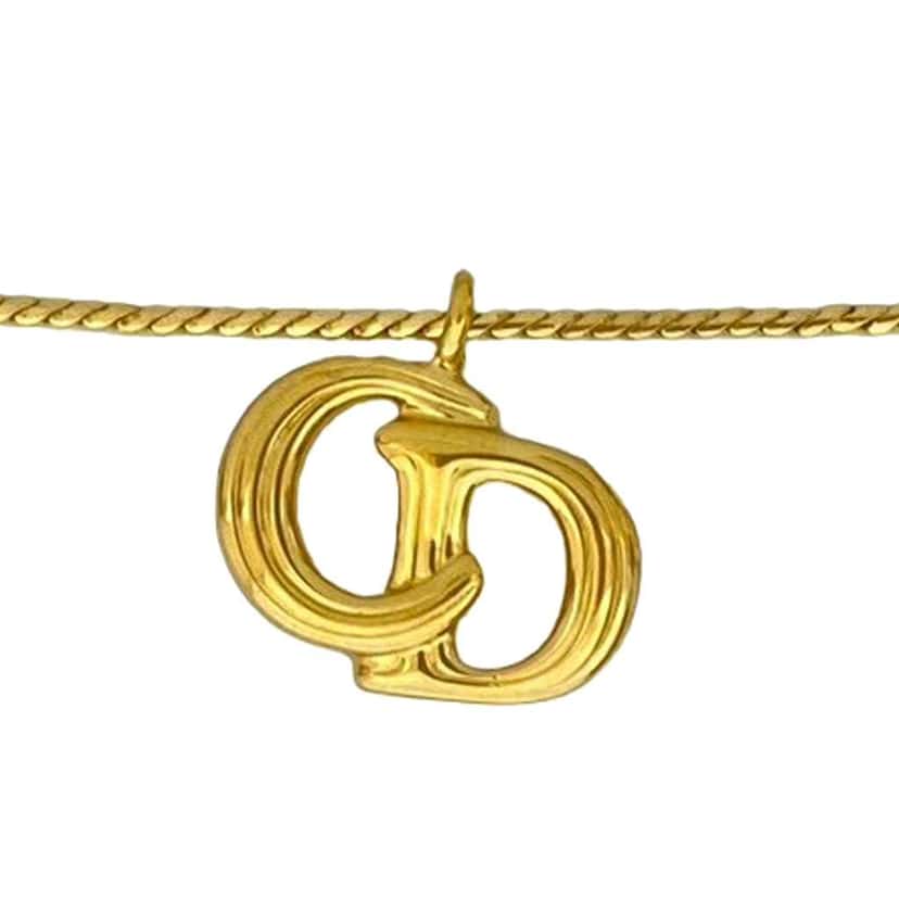 Dior Gold Plated CD Logo Pendant Necklace Gold Metal Good condition - Model View