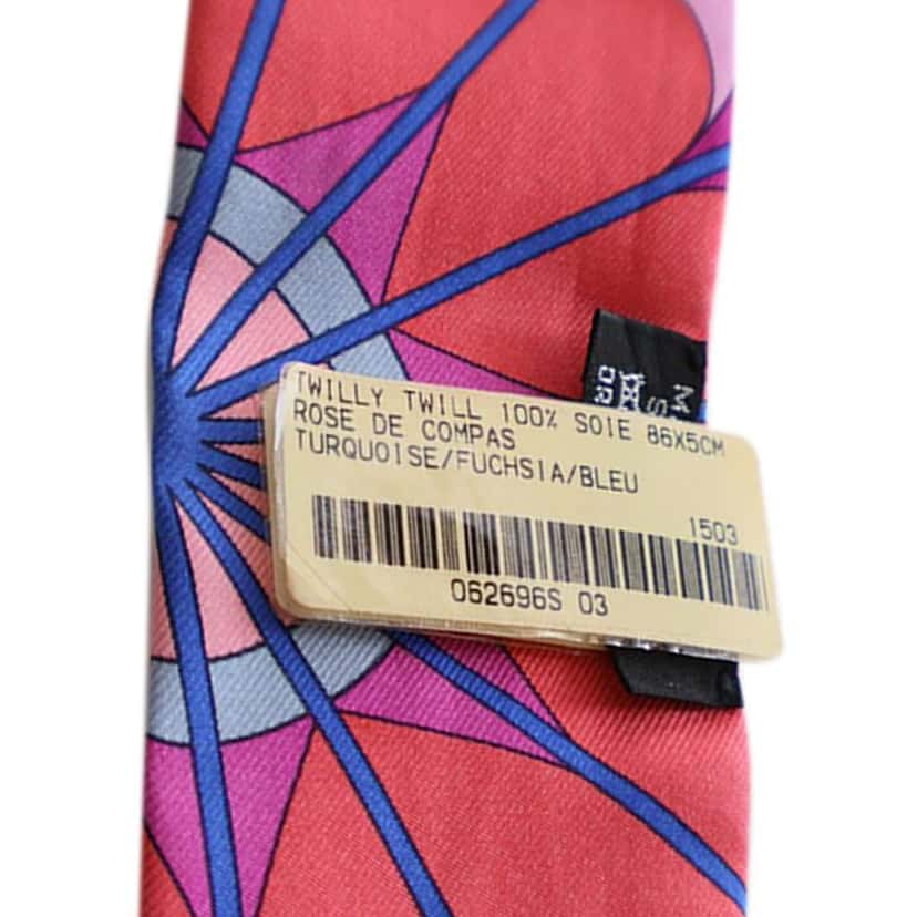 Hermès Rose De Compas Silk Twilly Scarf Blue Silk Very good condition - Back View