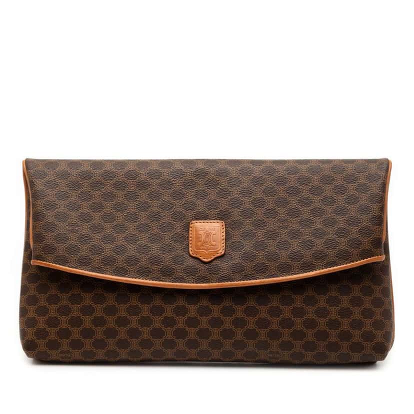 Celine Macadam Coated Canvas Clutch Brown Canvas Good condition - Front View