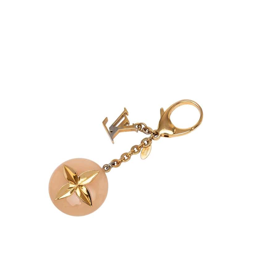 Louis Vuitton Gold Plated and Resin Hollow Flower Key Holder and Bag Charm Gold Metal Fair condition - Front View