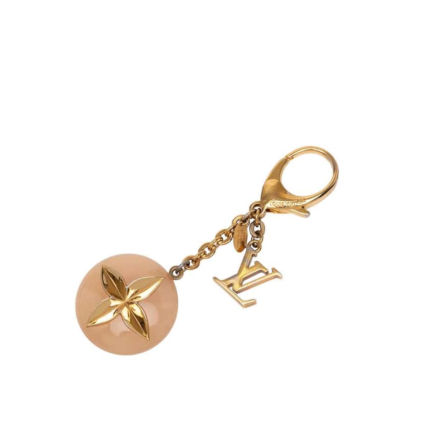 Louis Vuitton Gold Plated and Resin Hollow Flower Key Holder and Bag Charm Gold Metal Fair condition - Back View