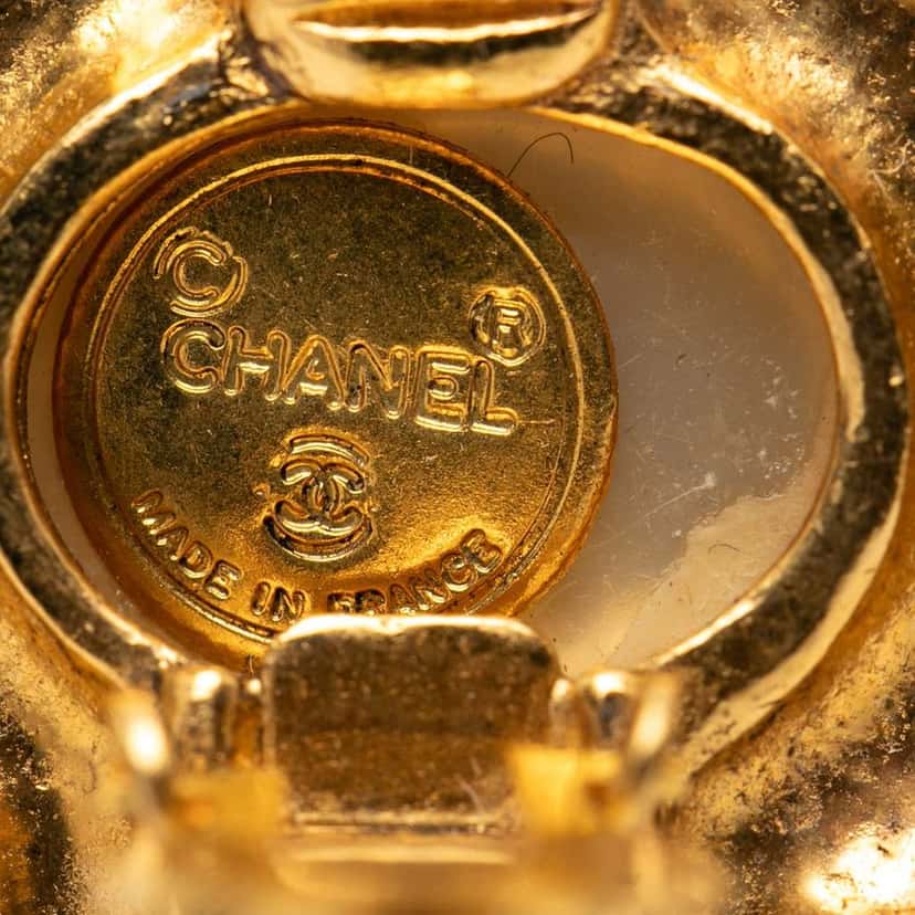 Chanel Gold Plated Faux Pearl and Crystals Clip On Earrings Gold Good condition - Inside View