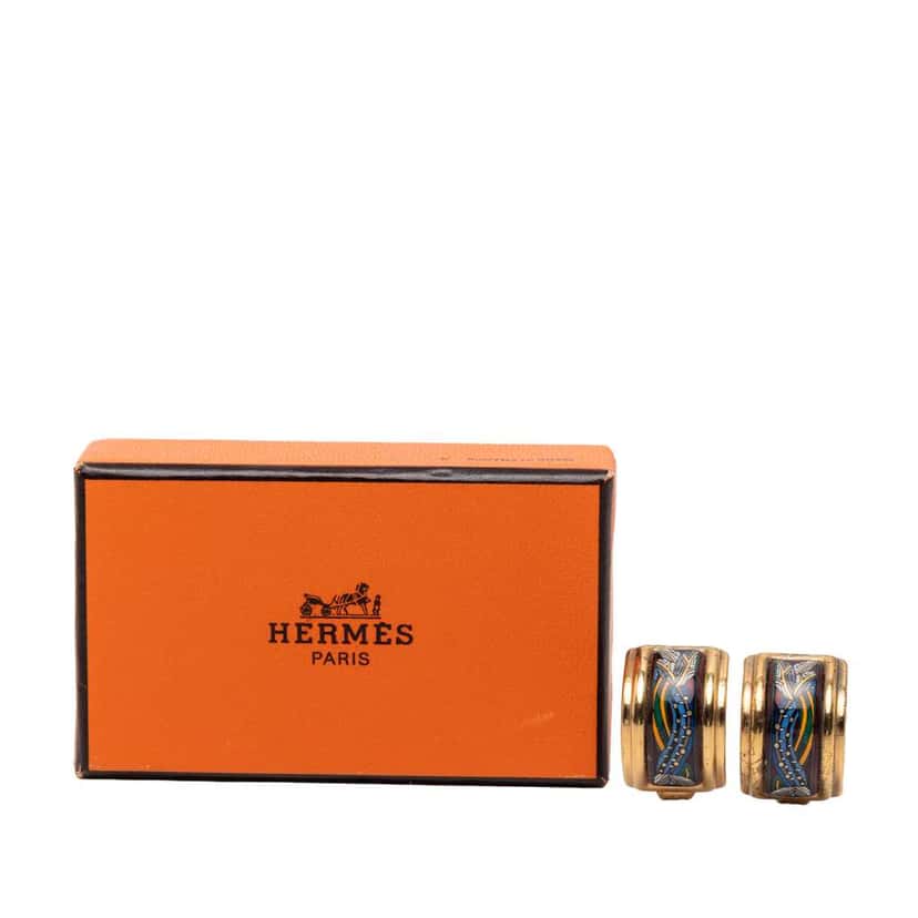 Hermès Enamel Cloisonne Clip On Earrings Blue Fair condition - Model View