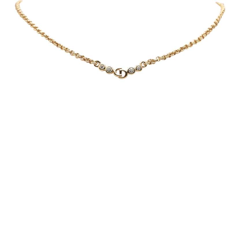 Dior Gold Plated Rhinestone Pendant Necklace Gold Metal Good condition - Back View