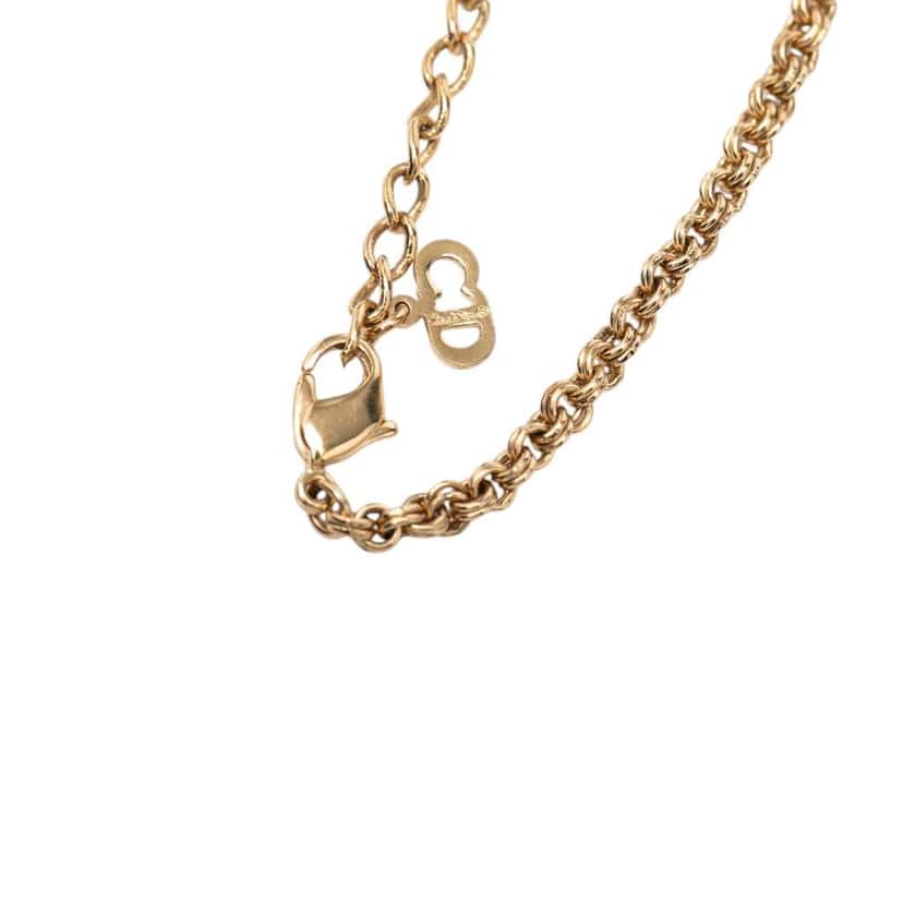 Dior Gold Plated Rhinestone Pendant Necklace Gold Metal Good condition - Model View