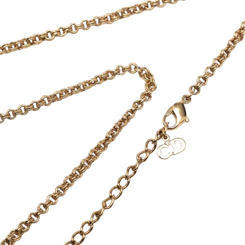 Dior Gold Plated Rhinestone Pendant Necklace Gold Metal Good condition - Box View