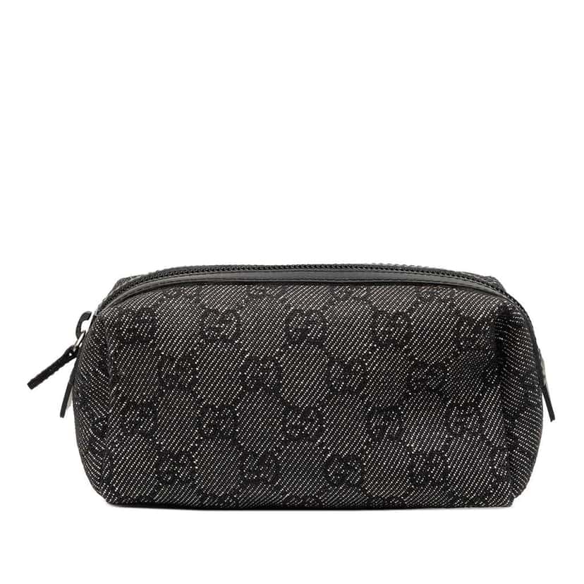 Gucci GG Denim Cosmetic Pouch Grey Denim Good condition - Front View