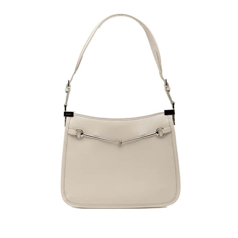Gucci Small Calfskin Slim Horsebit Shoulder Bag White Leather Very good condition - Front View