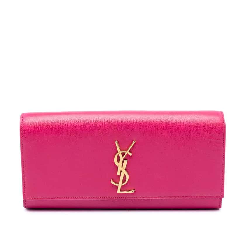 Saint Laurent Grain de Poudre Monogram Cassandre Clutch Pink Leather Good condition - Front View