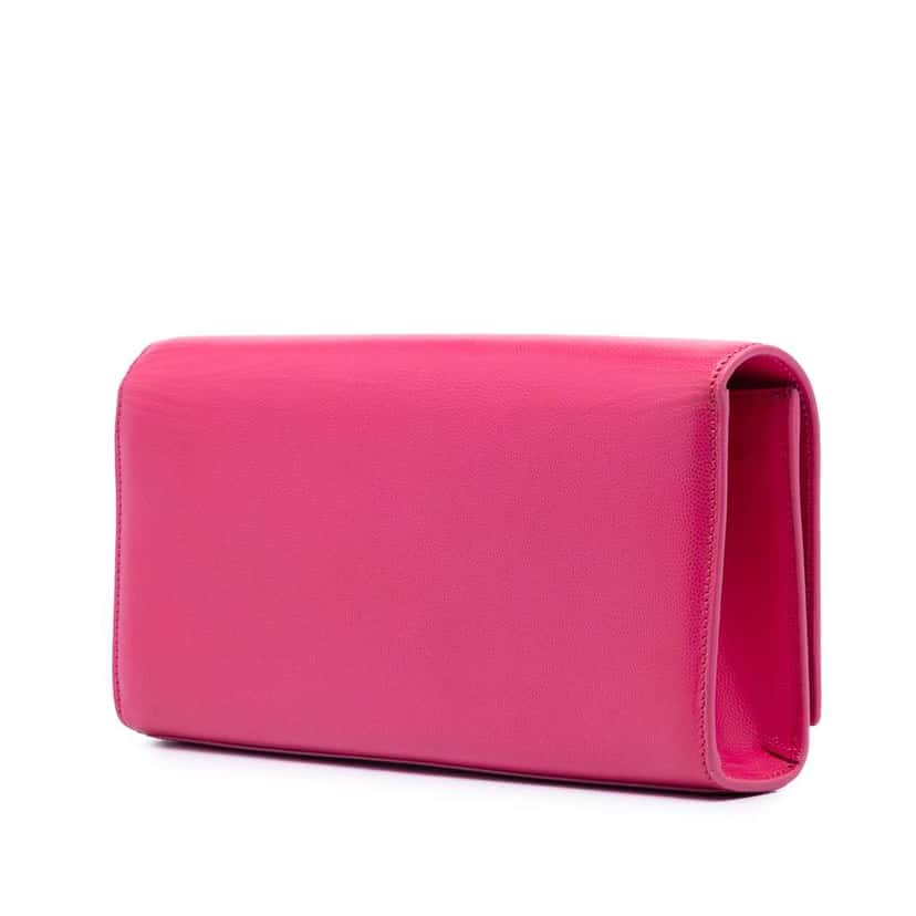 Saint Laurent Grain de Poudre Monogram Cassandre Clutch Pink Leather Good condition - Back View