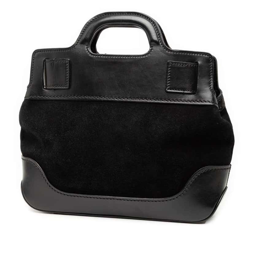 Salvatore Ferragamo Suede and Calfskin Wanda Top Handle Bag Black Leather Good condition - Back View