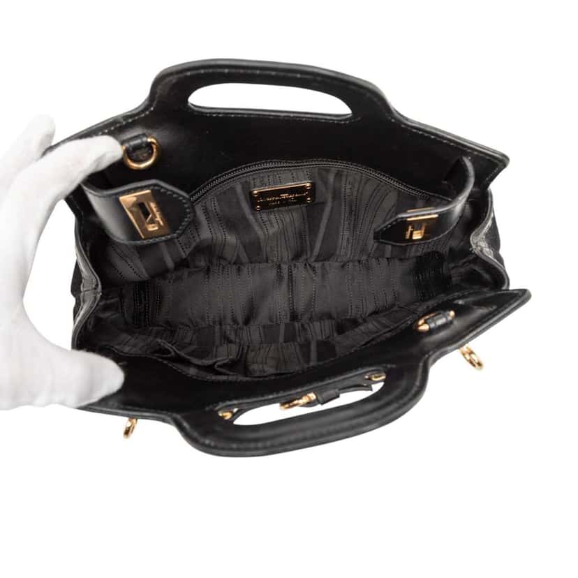 Salvatore Ferragamo Suede and Calfskin Wanda Top Handle Bag Black Leather Good condition - Model View