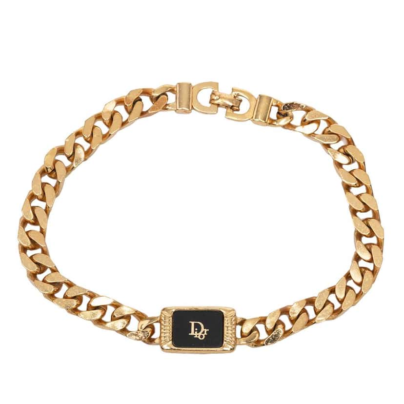 Dior Gold Plated Enamel Logo Plaque Chain Bracelet Gold Metal Good condition - Front View