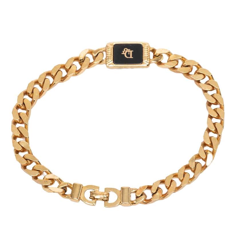Dior Gold Plated Enamel Logo Plaque Chain Bracelet Gold Metal Good condition - Inside View