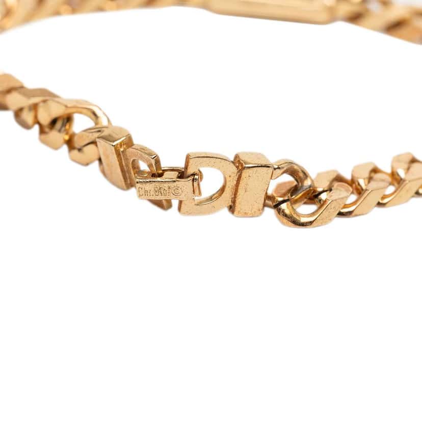 Dior Gold Plated Enamel Logo Plaque Chain Bracelet Gold Metal Good condition - Model View