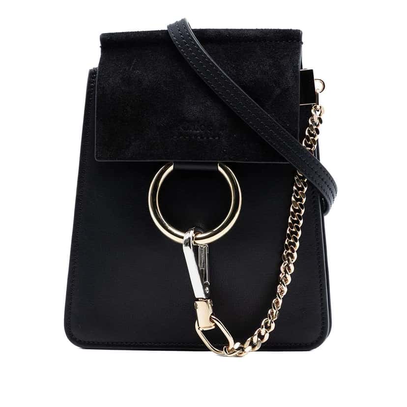 Chloé Mini Calfskin and Suede Faye Bracelet Bag Black Leather Good condition - Front View