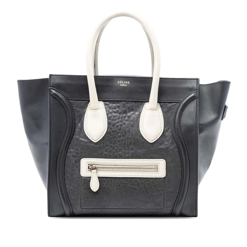 Celine Mini Embossed Calfskin Luggage Tote Black Leather Good condition - Front View