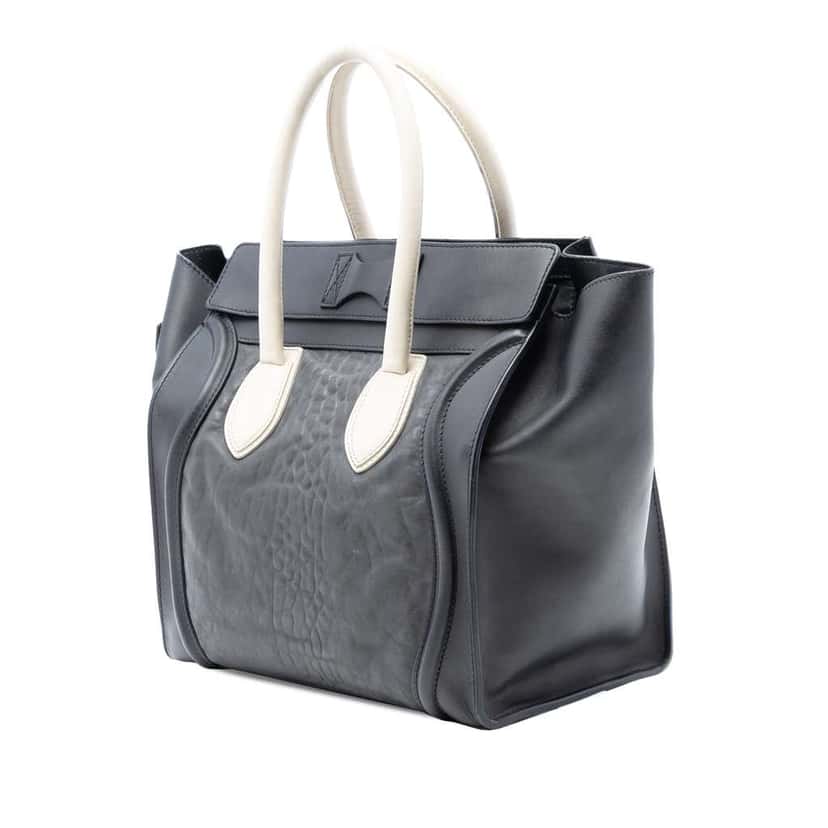 Celine Mini Embossed Calfskin Luggage Tote Black Leather Good condition - Back View