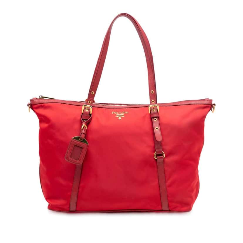 Prada Saffiano Trimmed Tessuto Satchel Red Good condition - Front View