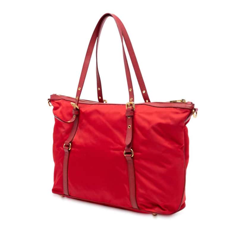 Prada Saffiano Trimmed Tessuto Satchel Red Good condition - Back View