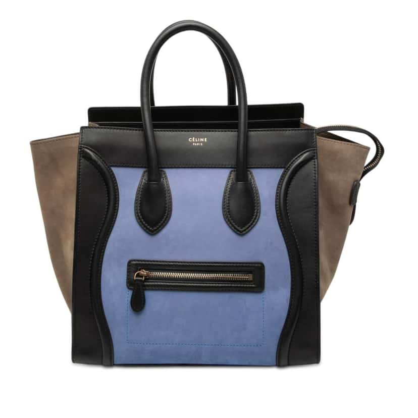 Celine Mini Tricolor Nubuck and Smooth Calfskin Luggage Tote Blue Leather Very good condition - Front View