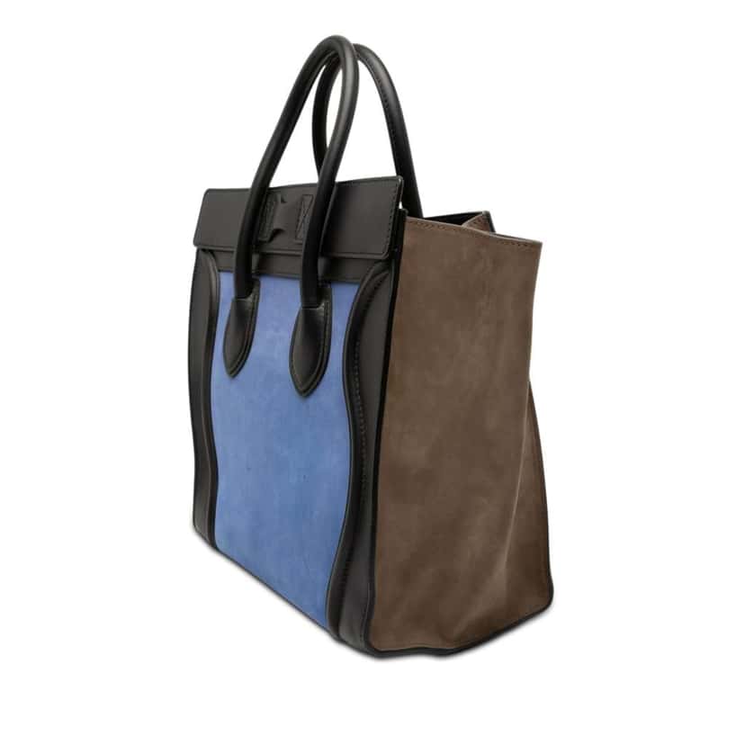 Celine Mini Tricolor Nubuck and Smooth Calfskin Luggage Tote Blue Leather Very good condition - Back View