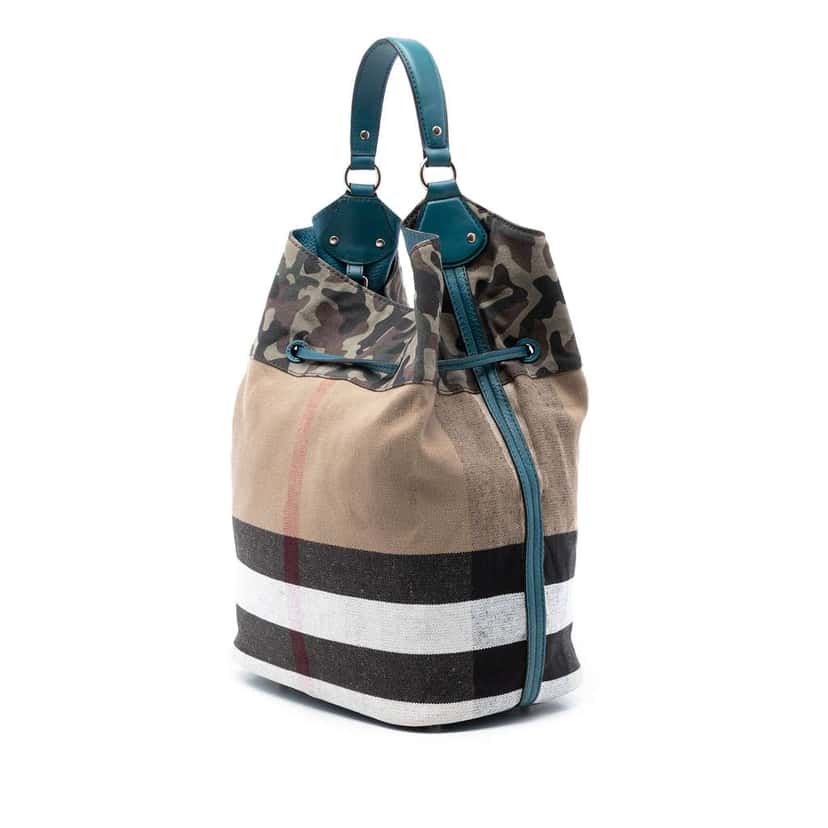 Burberry Mega Check Canvas Camouflage Susanna Tassel Bucket Bag Brown Canvas Very good condition - Back View