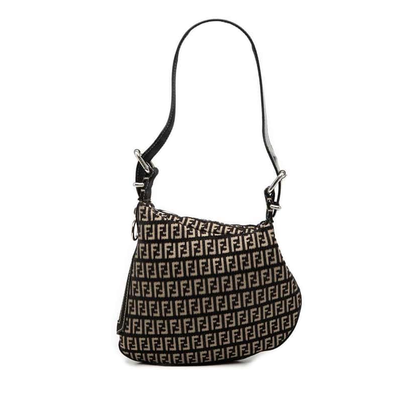 Fendi Zucchino Canvas Oyster Shoulder Bag Black Canvas Very good condition - Front View