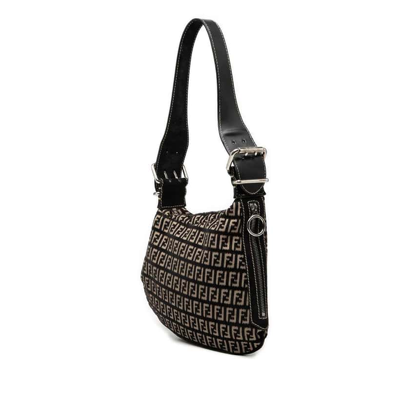 Fendi Zucchino Canvas Oyster Shoulder Bag Black Canvas Very good condition - Back View