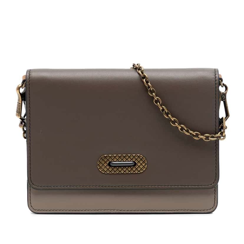 Bottega Veneta Bicolor Leather Wallet on Chain Brown Leather Very good condition - Front View