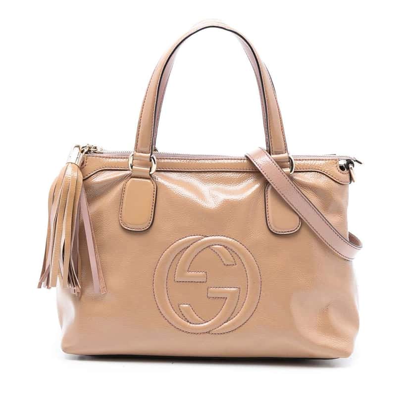 Gucci Small Patent Soho Working Satchel Beige Leather Very good condition - Front View