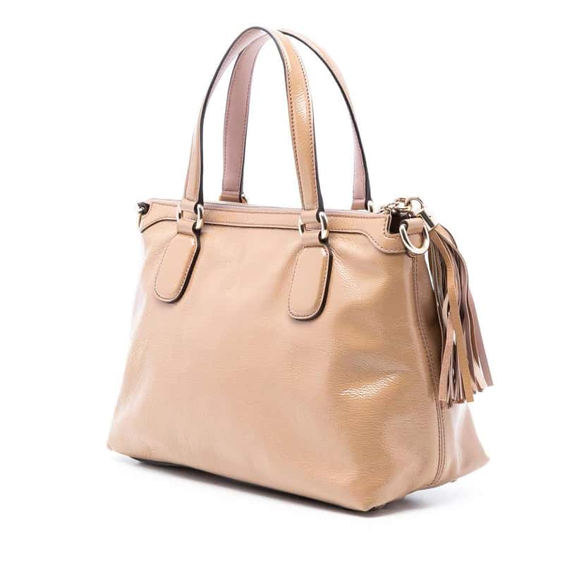 Gucci Small Patent Soho Working Satchel Beige Leather Very good condition - Back View