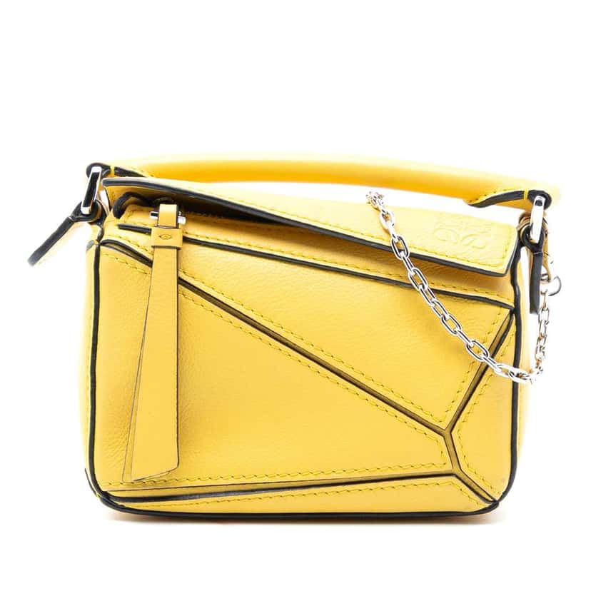 Loewe Nano Calfskin Puzzle Satchel Yellow Leather Very good condition - Front View