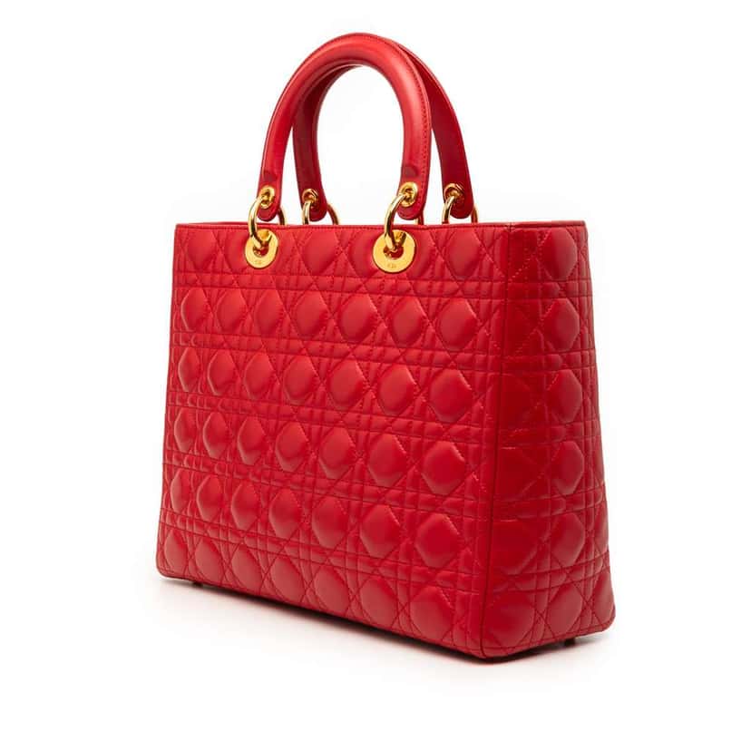 Dior Large Lambskin Cannage Lady Dior Red Leather Very good condition - Back View