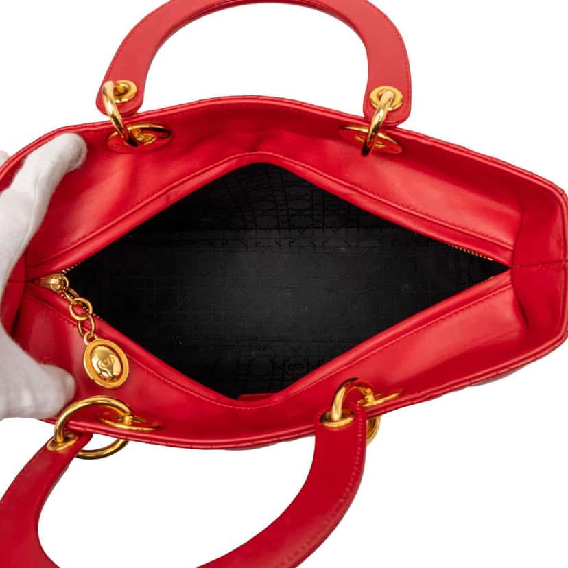 Dior Large Lambskin Cannage Lady Dior Red Leather Very good condition - Model View