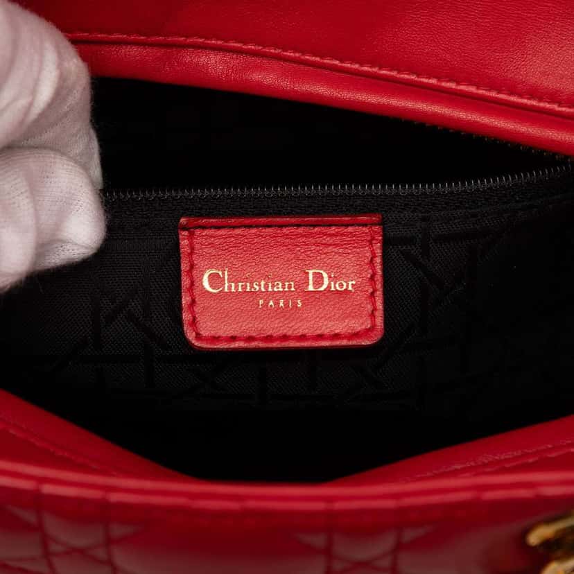 Dior Large Lambskin Cannage Lady Dior Red Leather Very good condition - Box View