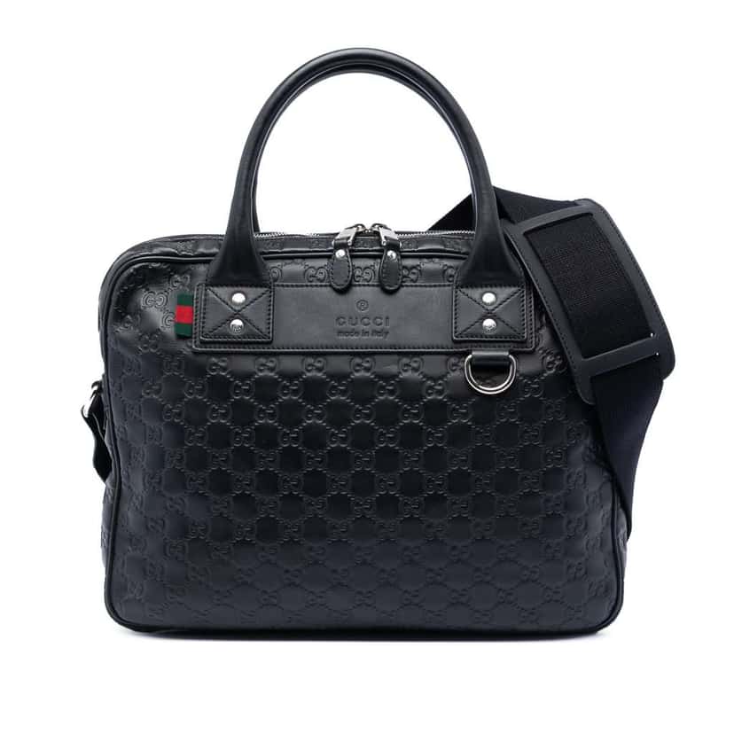 Gucci Guccissima Web Business Bag Black Leather Very good condition - Front View