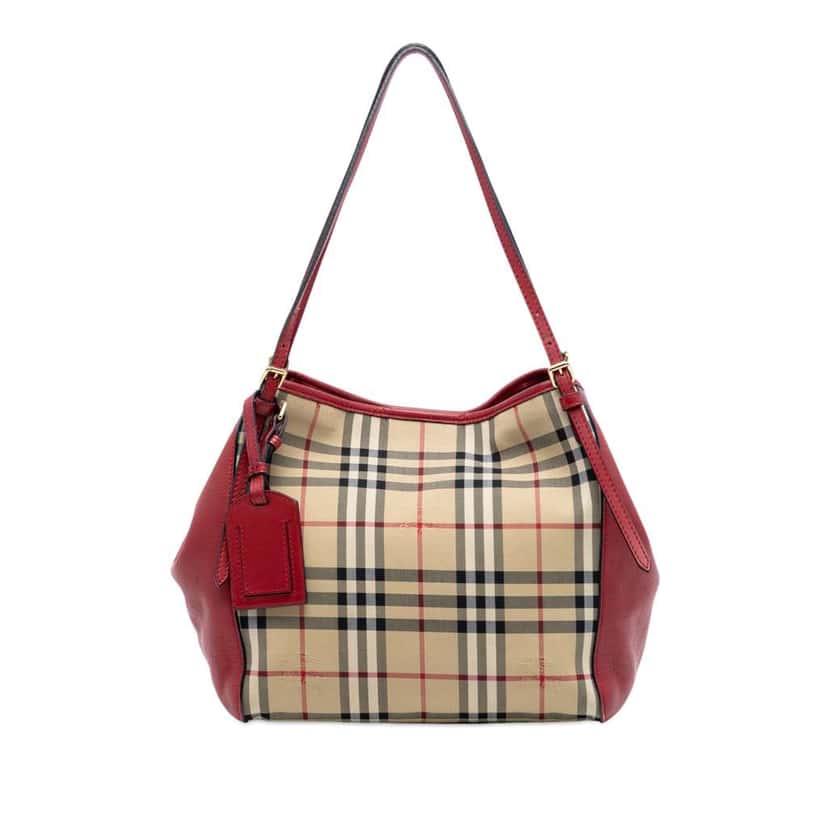 Burberry Small Haymarket Check Canvas and Leather Canterbury Tote Beige Very good condition - Front View
