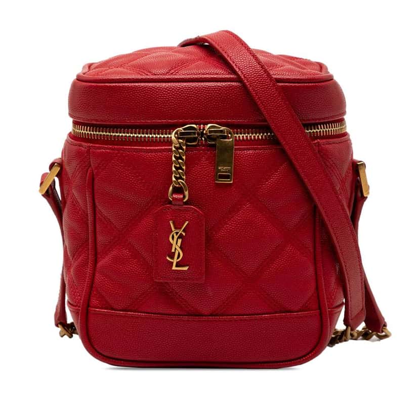 Saint Laurent Grain de Poudre Quilted 80s Vanity Bag Red Leather Very good condition - Front View