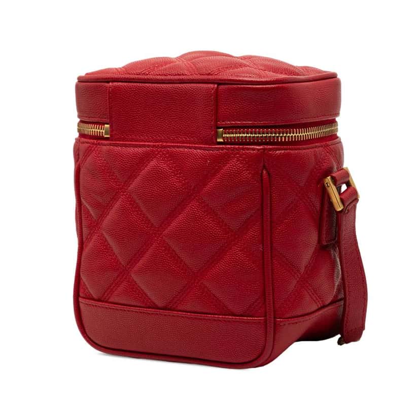 Saint Laurent Grain de Poudre Quilted 80s Vanity Bag Red Leather Very good condition - Back View