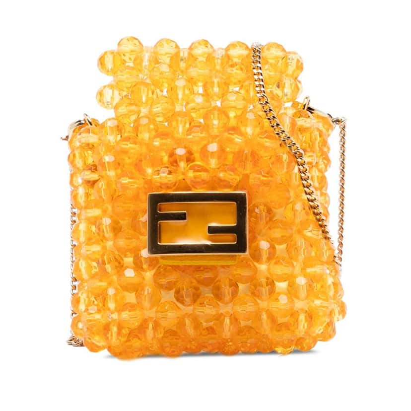 Fendi Mini Glass Vitello King Beaded Pico Baguette Charm Orange Very good condition - Front View