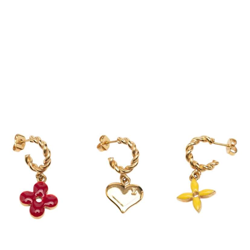 Louis Vuitton Gold Plated Enamel Sweet Monogram Push Back Earrings Gold Metal Very good condition - Back View