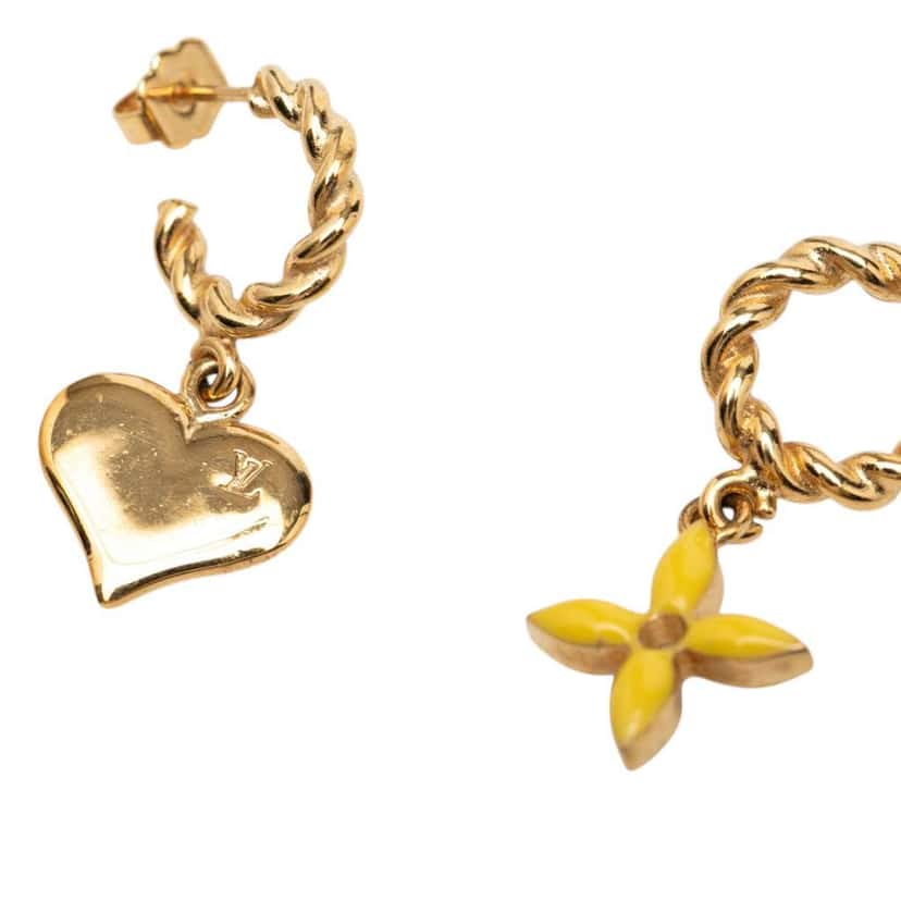 Louis Vuitton Gold Plated Enamel Sweet Monogram Push Back Earrings Gold Metal Very good condition - Inside View