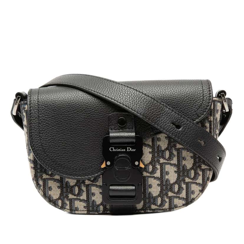 Dior Mini Oblique Canvas Saddle Buckle Messenger Bag Blue Canvas Very good condition - Front View