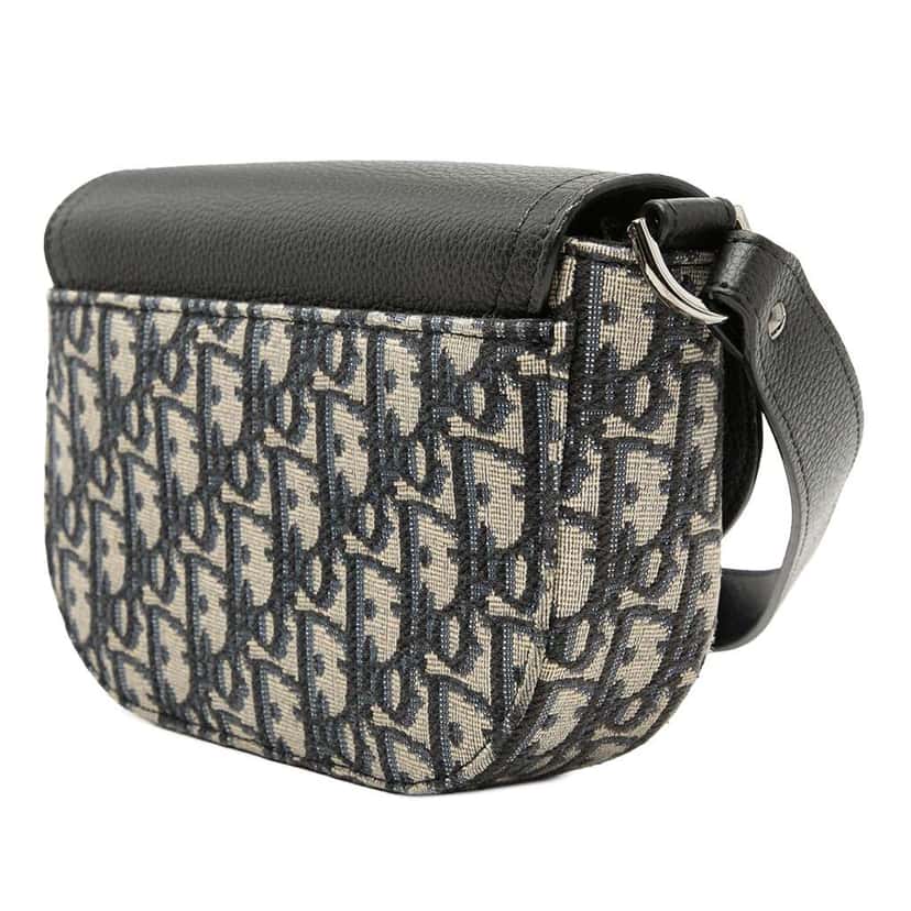 Dior Mini Oblique Canvas Saddle Buckle Messenger Bag Blue Canvas Very good condition - Back View