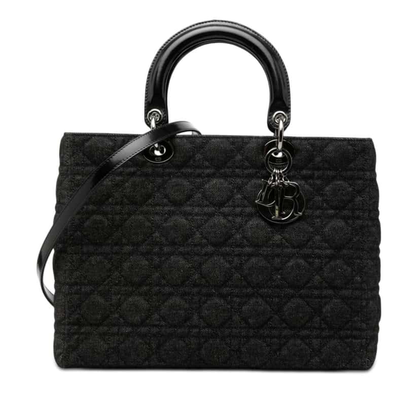 Dior Large Denim Cannage Lady Dior Black Denim Very good condition - Front View