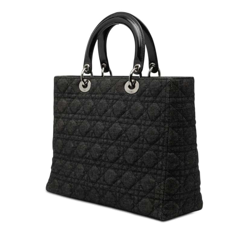 Dior Large Denim Cannage Lady Dior Black Denim Very good condition - Back View
